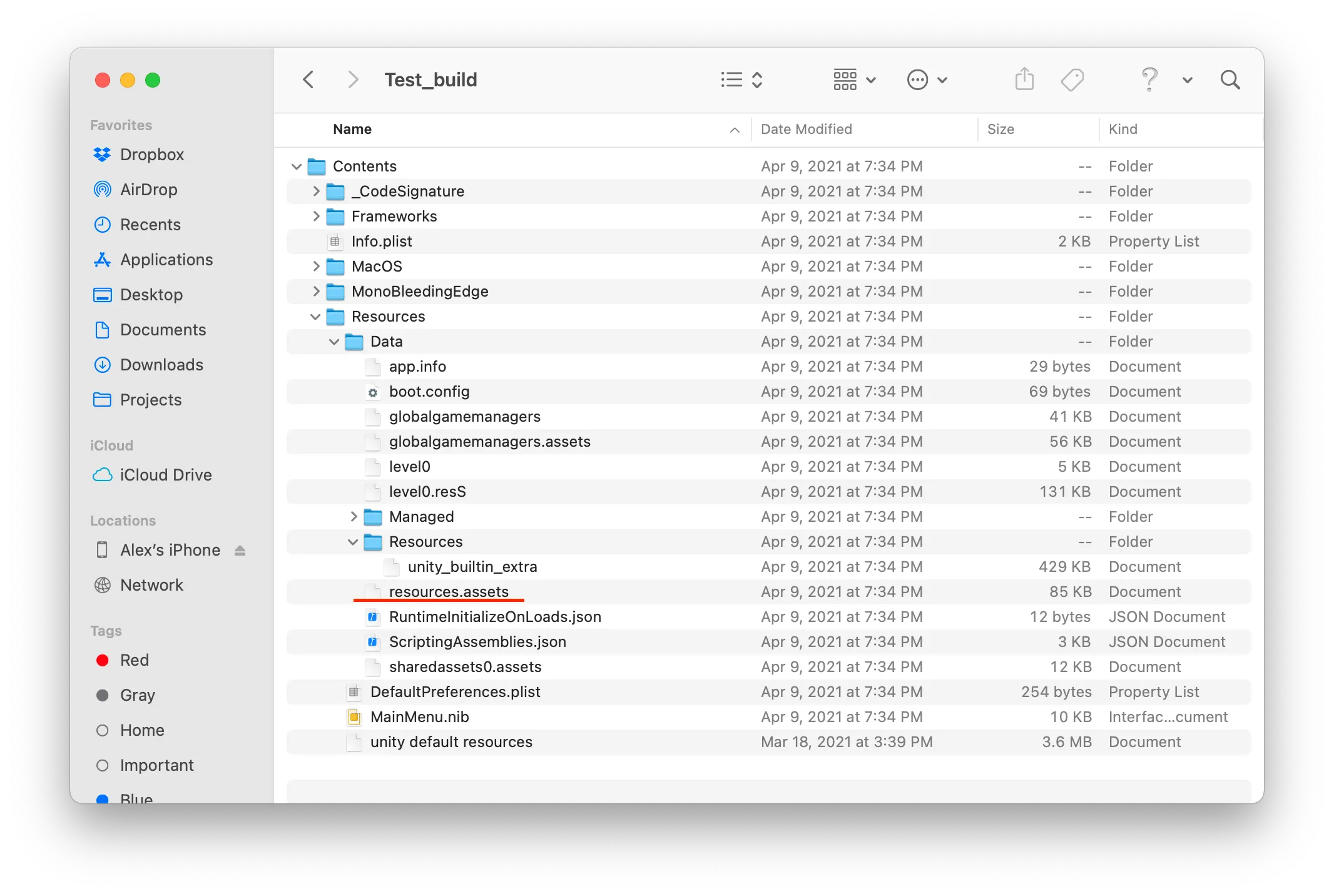 Screenshot of a folder with built Unity project